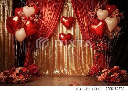 Romantic Heart Balloons and Floral Decorations for Valentine's Day Celebration Decor Romantic Heart Balloons and Floral Decorations for Valentine's Day Celebration Decor 133259731