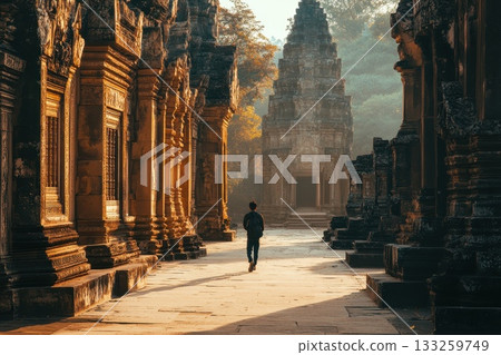 Serene Morning Light Illuminates Ancient Temple Pathway in Cambodia Historical Ruins Serene Morning Light Illuminates Ancient Temple Pathway in Cambodia Historical Ruins 133259749