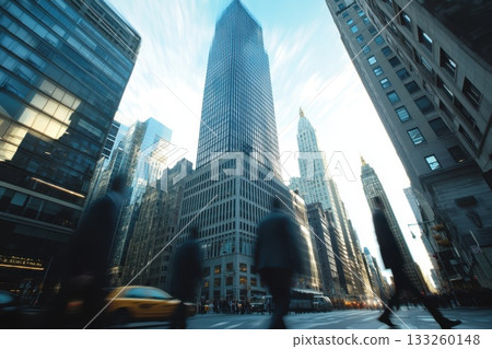 Professionals Walking in a Cityscape with Motion Blur Effect Under a Clear Sky 133260148