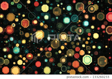 Colorful Geometric Shapes on Dark Background Illustrating Abstract Art and Modern Design Concepts 133260233