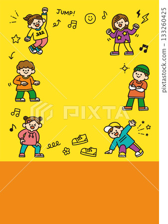Children dancing hand drawn background illustration text space flyer 133260425