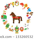 New Year's Year of the Horse Horse Illustration Frame Material 133260532