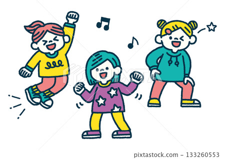 Girl dance rhythm pose hand drawn illustration set 133260553