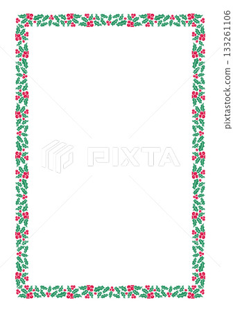 Christmas Holly Berry Border Frame, Isolated Vector Red Green Ornamental Mistletoe Design Element 133261106