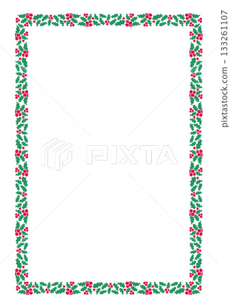 Christmas Holly Berry Border Frame, Isolated Vector Red Green Ornamental Mistletoe Design Element 133261107
