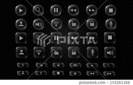 Glass crear icon button sign geometric glossy design set collection on dark checkered background vector 133261168