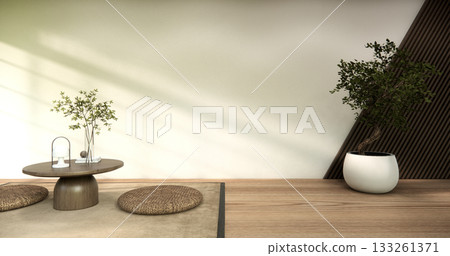 low table in room Japanese style with decoration muji minimal. 3D rendering low table in room Japanese style with decoration muji minimal. 3D rendering 133261371