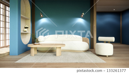 blue wall Living Room Interior Design have  mini sofa modern and decoration. 3D rendering 133261377