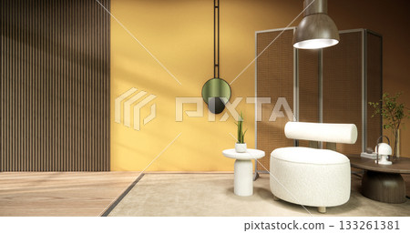 living rooom japanese on Modern room interior wabisabi style.3D rendering living rooom japanese on Modern room interior wabisabi style.3D rendering 133261381
