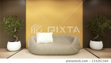 living rooom japanese on Modern room interior wabisabi style.3D rendering living rooom japanese on Modern room interior wabisabi style.3D rendering 133261384