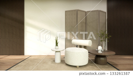 living rooom japanese on Modern room interior wabisabi style.3D rendering living rooom japanese on Modern room interior wabisabi style.3D rendering 133261387