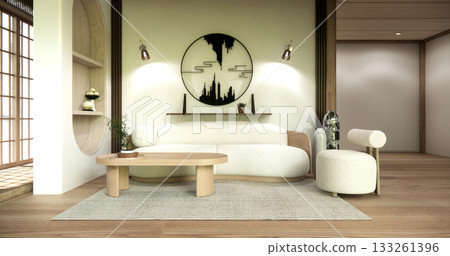 living rooom japanese on Modern room interior wabisabi style.3D rendering 133261396