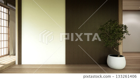Architecture and interior concept Empty room and wood panels wall background 3D illustration rendering 133261406