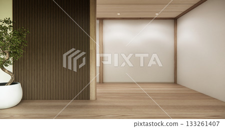 Architecture and interior concept Empty room and wood panels wall background 3D illustration rendering 133261407