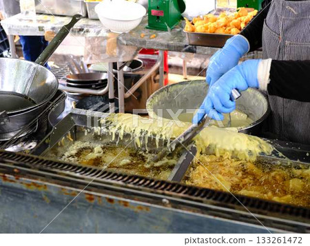 Potato tempura sold at the Sunday market in Kochi Prefecture Potato tempura sold at the Sunday market in Kochi Prefecture 133261472
