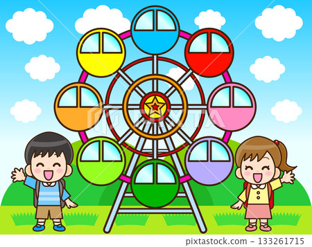 遊樂園裡孩子們在摩天輪上玩耍的插畫素材 2 遊樂園裡孩子們在摩天輪上玩耍的插畫素材 2 133261715