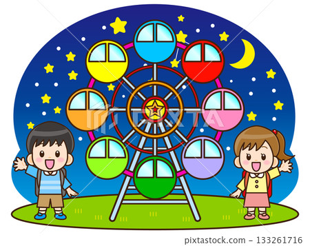 Illustration material 3 of children playing on the Ferris wheel at an amusement park Illustration material 3 of children playing on the Ferris wheel at an amusement park 133261716