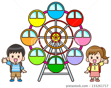 Illustration material 4 of children playing on the Ferris wheel at an amusement park 133261717