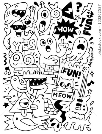 Cartoon animal doodle guitar cat shark snail octopus fun wow playful music Cartoon animal doodle guitar cat shark snail octopus fun wow playful music 133262587