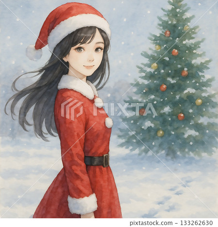 Christmas and a woman with a soft atmosphere, watercolor style Christmas and a woman with a soft atmosphere, watercolor style 133262630