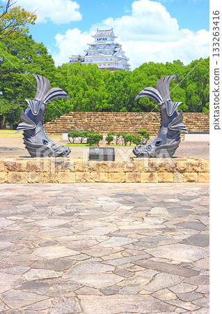 National Treasure Himeji Castle and Shachi seen from Shiromidai Park in Himeji City, Hyogo Prefecture 133263416