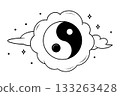 Calm Zen.Yin Yang sign planet in clouds outer cosmos space 133263428