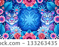 Floral frame for text with flowers and tigers 133263435