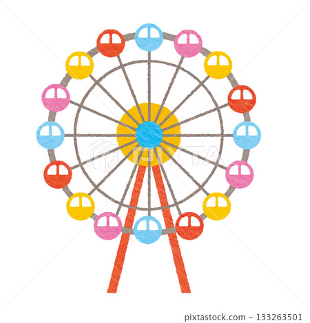 色彩鮮豔、趣味十足的遊樂園摩天輪插圖 133263501