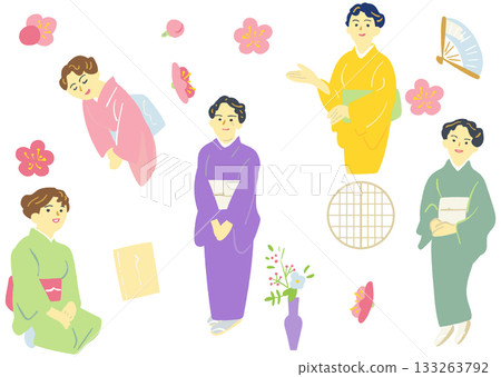 日式旅館或餐廳女老闆的待客之道——身著和服的女士——入境遊客資料 日式旅館或餐廳女老闆的待客之道——身著和服的女士——入境遊客資料 133263792