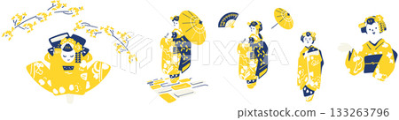 A symbol of Kyoto culture: the glamorous figure of a maiko. Illustrations for inbound tourists. 133263796