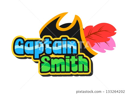 Pirate captain retro Y2K sticker or tag. Pirate marine Y2K sticker, corsair nautical vintage vector tag. Filibuster sailing retro label or patch with tricorn hat and colorful typography 133264202