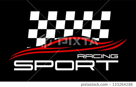 Race car, motocross competition sticker or patch. Racing championship patch, car race rally decal vector sticker. Speed drive competition label with checkered pattern, car silhouette and typography Race car, motocross competition sticker or patch. Racing championship patch, car race rally decal vector sticker. Speed drive competition label with checkered pattern, car silhouette and typography 133264286