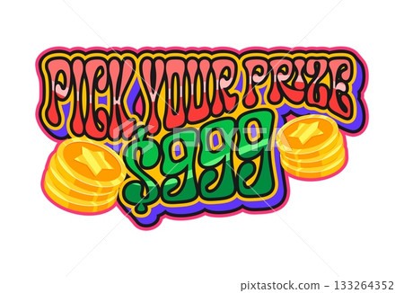 Casino gamble Y2K groovy sticker or hippie print. Casino fortune groovy vector patch, poker luck Y2K tag. Vegas jackpot retro sticker or label with pick your prize saying typography and golden coins 133264352