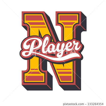 American varsity sport letter N, academy league patch label. Athletic team retro symbol vector patch, college campus club label. Varsity champion typography sign sticker with handwritten typography 133264354