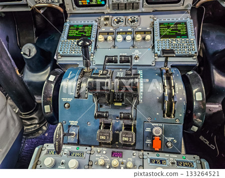 Aircraft Cockpit Thrust Levers and Center Console 133264521