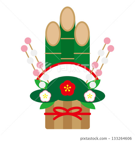 門松和麻糬花插圖,新年圖案,白色背景 門松和麻糬花插圖,新年圖案,白色背景 133264606