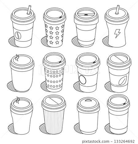 Isometric Coffee Cups Outline Collection Isometric Coffee Cups Outline Collection 133264692