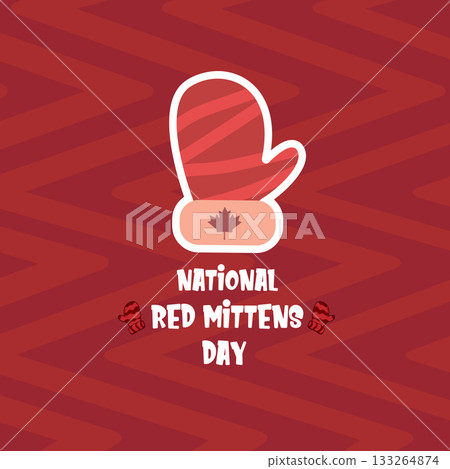 Celebrate national red mitten day with warm red mittens on red abstract background. Red mittens day 21 November Canadian holiday greeting card Celebrate national red mitten day with warm red mittens on red abstract background. Red mittens day 21 November Canadian holiday greeting card 133264874