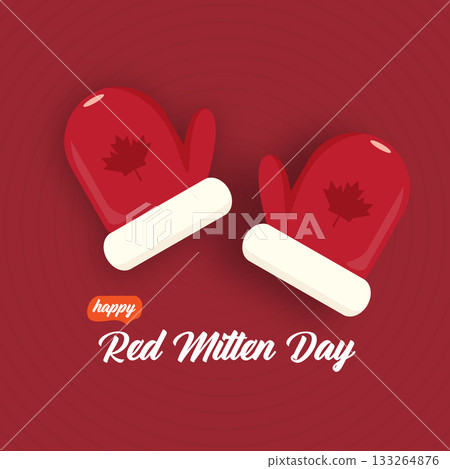 Celebrate national red mitten day with warm red mittens on red abstract background. Red mittens day 21 November Canadian holiday greeting card Celebrate national red mitten day with warm red mittens on red abstract background. Red mittens day 21 November Canadian holiday greeting card 133264876