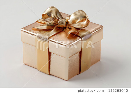Luxury packaging. Gold box wrapped with a bow on white background. Jewelry, birthdays, Christmas and luxury branding. Luxury packaging. Gold box wrapped with a bow on white background. Jewelry, birthdays, Christmas and luxury branding. 133265040