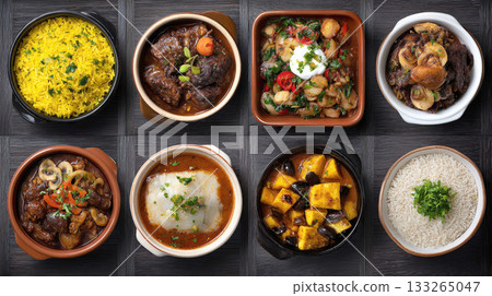 eight diverse ethnic food dishes, including...-插圖素材 [133265047] - PIXTA圖庫