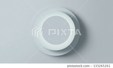 abstract background with concentric circles or rings layered in soft white and gray. Smooth surface and subtle drop shadow create elegant, modern aesthetic, perfect for product display or backdrop 133265261