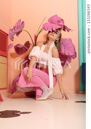 Fashionable image featuring lush tropical greenery and antique furnishings Fashionable image featuring lush tropical greenery and antique furnishings 133266343