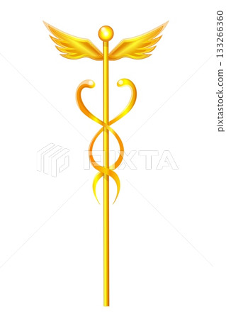 Cartoon style caduceus, Hermes golden scepter 133266360