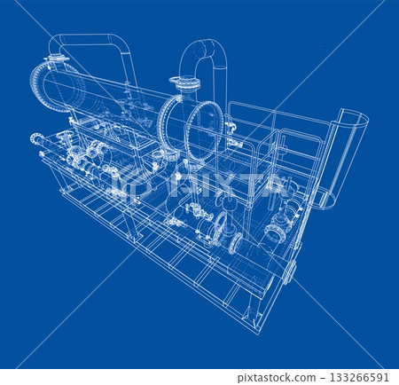 Industrial Machinery Blueprint on Blue Background-插圖素材 [133266591 ...