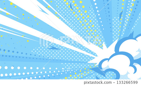American comic style background illustration of impact and smoke from the bottom right _ light blue _ 16:9 133266599