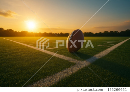 Super bowl american football on field at sunset, concept of sports background Super bowl american football on field at sunset, concept of sports background 133266631