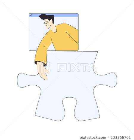 Man Hold Big Jigsaw Puzzle Connecting Element Together Vector Illustration Man Hold Big Jigsaw Puzzle Connecting Element Together Vector Illustration 133266761