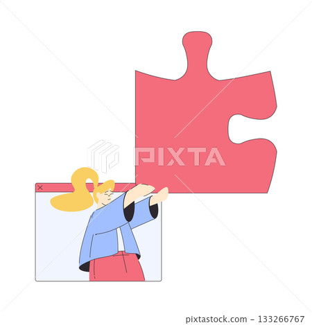 Woman Hold Big Jigsaw Puzzle Connecting Element Together Vector Illustration Woman Hold Big Jigsaw Puzzle Connecting Element Together Vector Illustration 133266767