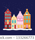 Winter town. Colorful european houses. Christmas winter old town street. Vector illustration 133266773